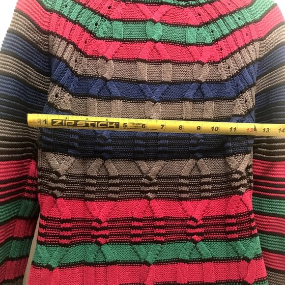 Vintage 1990s Y2K DKNY Jeans Pink Green Striped Long Sleeve Sweater Small S - Picture 6 of 8